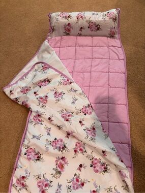 Moonsea Pink Quilted Nap Mat with Floral Pillow